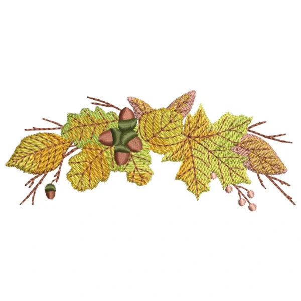 Autumn branch embroidery design - colorful leaves embroidery - fall embroidery pattern