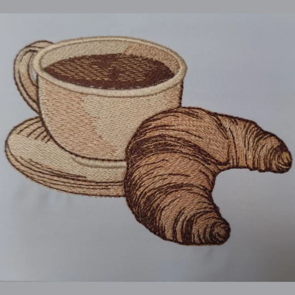 Breakfast embroidery design - coffee embroidery design - croissant embroidery 1