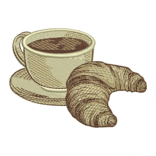 Breakfast embroidery design - coffee embroidery design - croissant embroidery