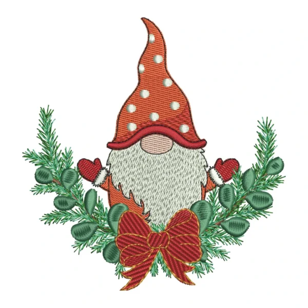 Christmas Gnome embroidery design 4 - wreath embroidery pattern 1