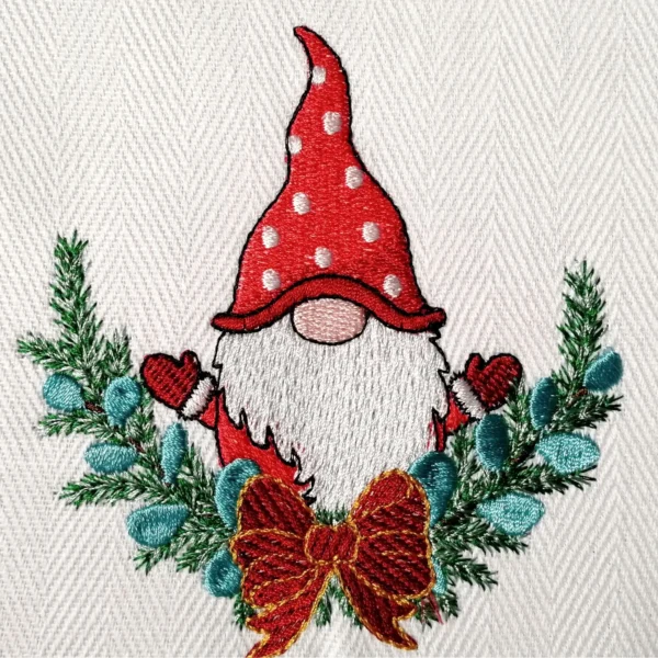 Christmas Gnome embroidery design 4 - wreath embroidery pattern