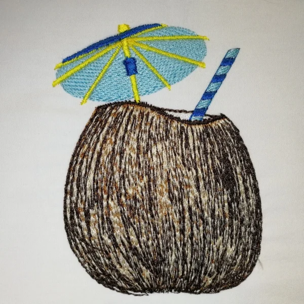 Coconut drink embroidery design - drink with umbrella embroidery