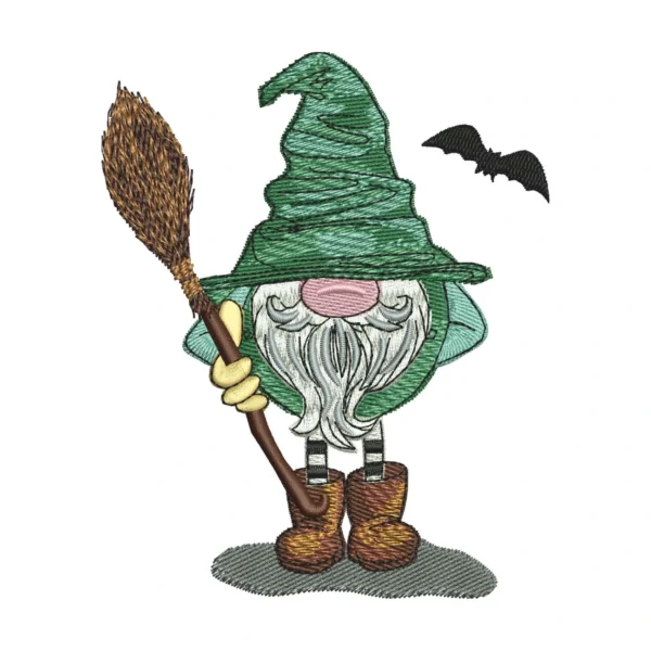 Gnome With Broom Embroidery Design