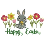 Happy Easter Embroidery Design - Spring Flowers Embroidery