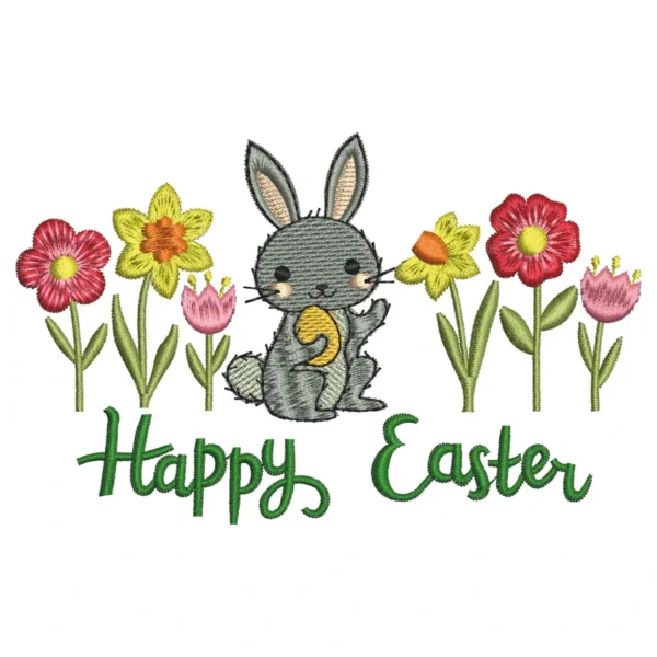 Happy Easter embroidery design - spring flowers embroidery pattern 1