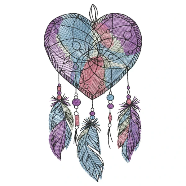 Heart dream catcher embroidery design - abstract embroidery design- colorful embroidery pattern