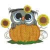 Pumpkin and owl embroidery design - Autumn embroidery pattern 1