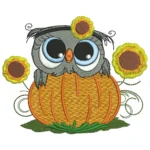 Owl and Pumpkin Embroidery Design 2 - Autumn Pattern