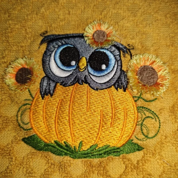 Pumpkin and owl embroidery design - Autumn embroidery pattern 3
