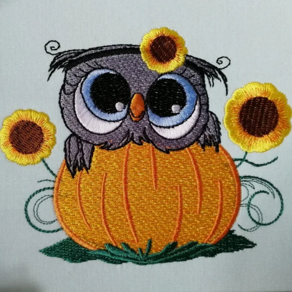 Pumpkin and owl embroidery design - Autumn embroidery pattern
