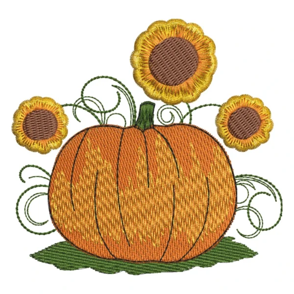 Pumpkin and sunflowers embroidery design - autumn embroidery pattern