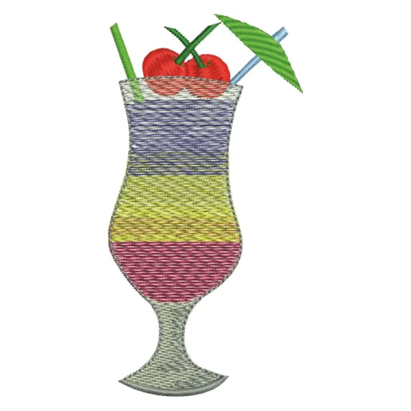 Rainbow paradise cocktail embroidery design - colorful drink embroidery 1