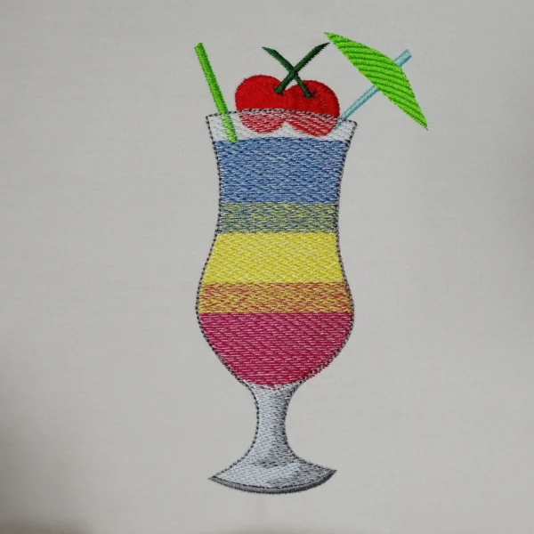 Rainbow paradise cocktail embroidery design - colorful drink embroidery