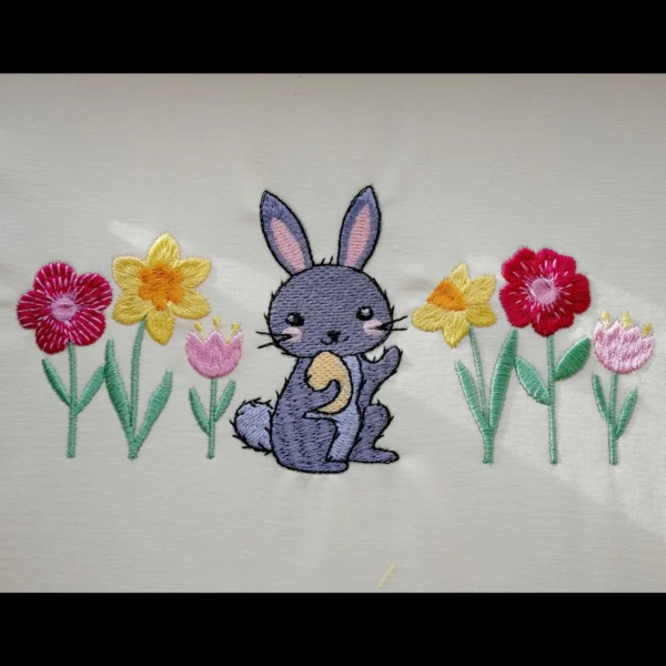 Spring embroidery design - cute bunny embroidery pattern - spring flowers embroidery design