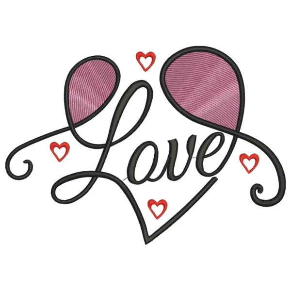 Valentines embroidery design- love swirl with hearts embroidery pattern