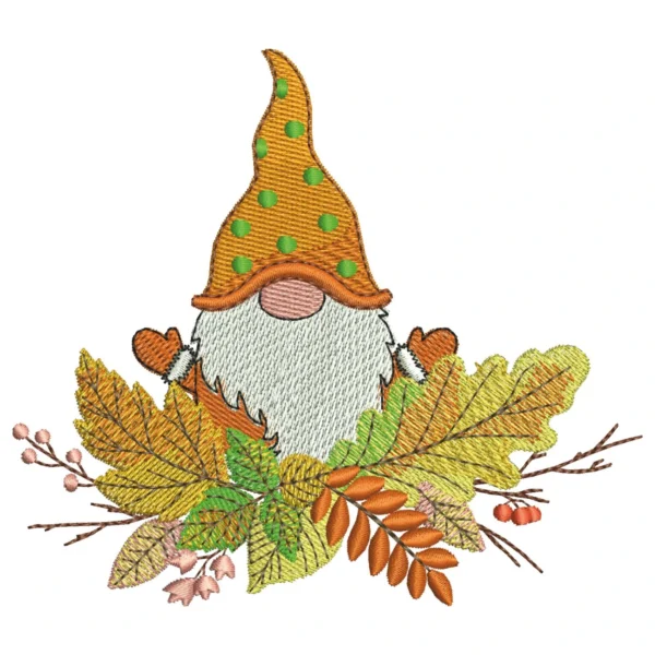 Wreath and gnome embroidery design - Autumn embroidery pattern