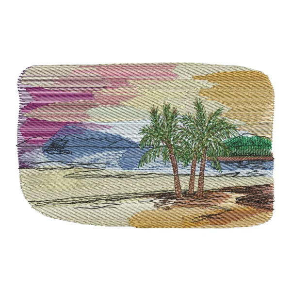 Beach embroidery design - abstract embroidery - sunset embroidery pattern