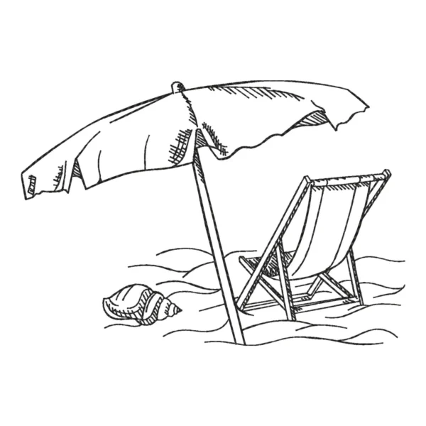 Beach sketch embroidery design - umbrella and chair on the beach