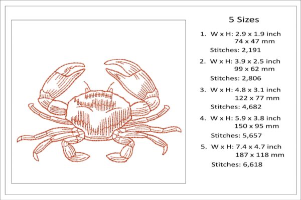 Crab sketch embroidery design