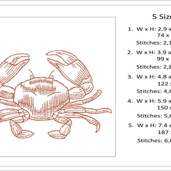 Crab sketch embroidery design