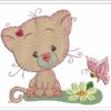 Cute Cat With Daisy Embroidery