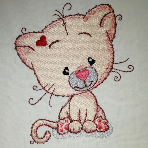 Cute cat embroidery design - pink cat embroidery design - animal embroidery pattern 1