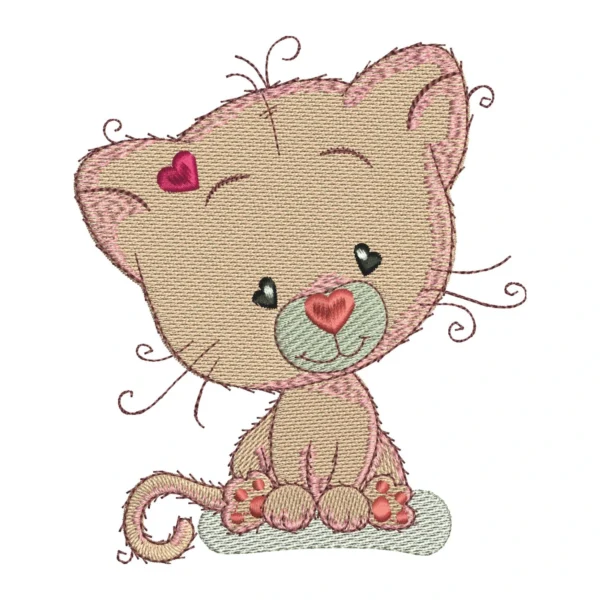 Cute cat embroidery design - pink cat embroidery design - animal embroidery pattern