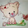 Cute cat with daisy embroidery design - pink cat embroidery pattern 1
