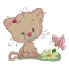 Cute cat with daisy embroidery design - pink cat embroidery pattern