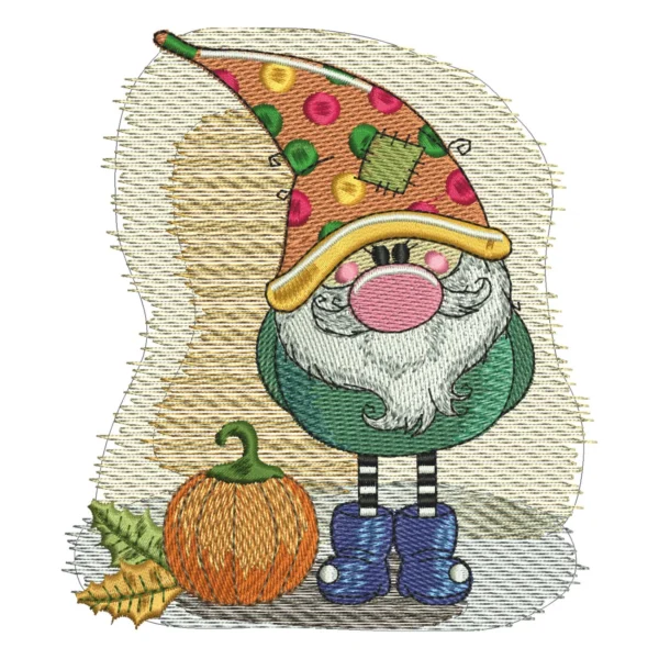 Gnome with pumpkin embroidery design 2 Gnome with pumpkin embroidery design 2