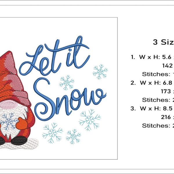 Let It Snow Gnome embroidery design