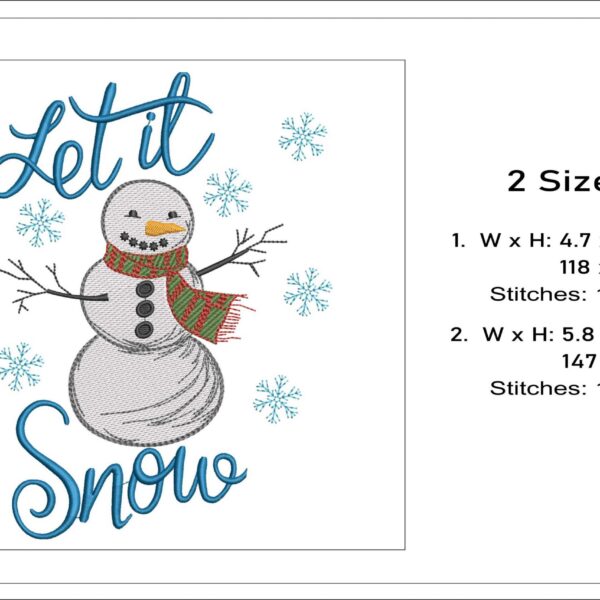 Let It Snow Snowman embroidery design