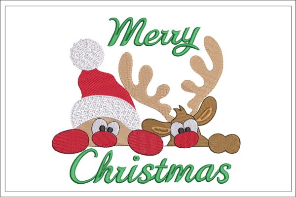 Merry Christmas Santa And Rudolph embroidery design