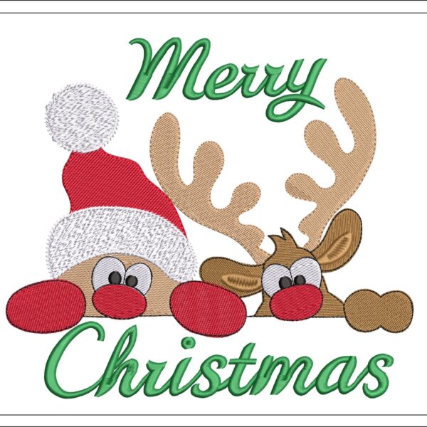 Merry Christmas Santa And Rudolph embroidery design