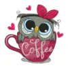 Owl embroidery design - coffee embroidery design - coffee owl embroidery 1