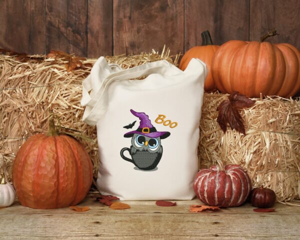 Owl in the cup Halloween embroidery