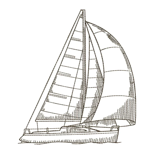 Sailboat embroidery design - sketch embroidery design - sea embroidery pattern 1