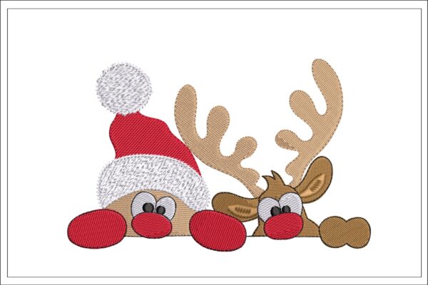 Santa And Rudolph embroidery design