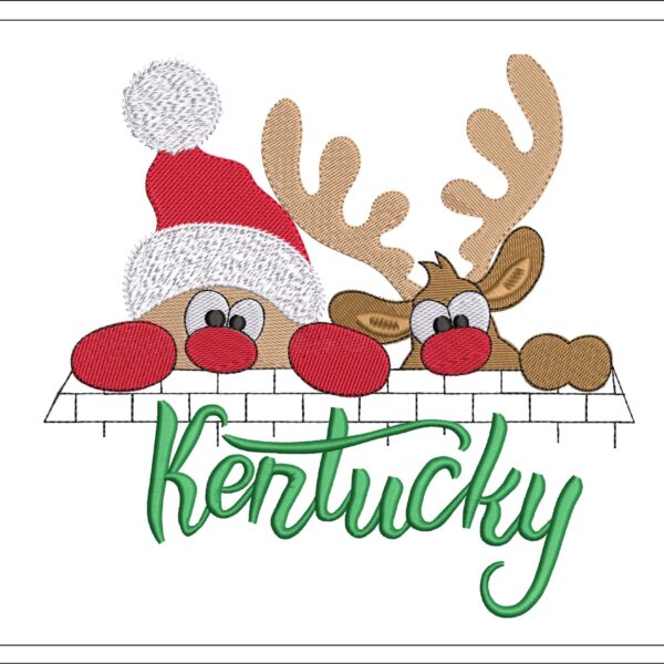 Santa And Rudolph In Kentucky embroidery design