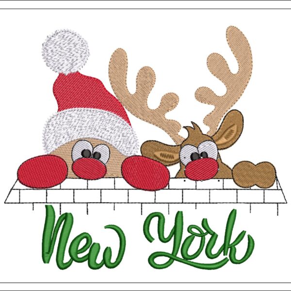 Santa And Rudolf In New York embroidery