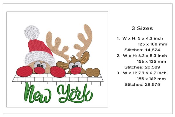 Santa And Rudolf In New York embroidery