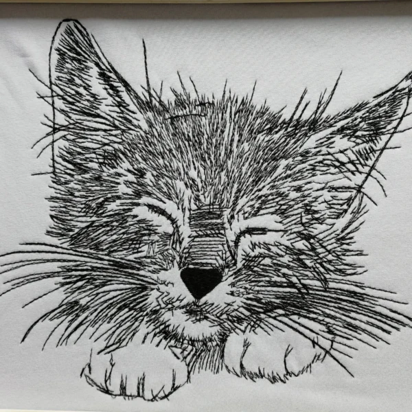 Sleeping cat embroidery design - sketch embroidery pattern1
