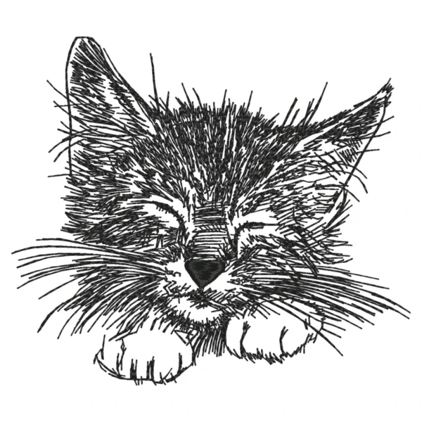 Sleeping cat embroidery design - sketch embroidery pattern