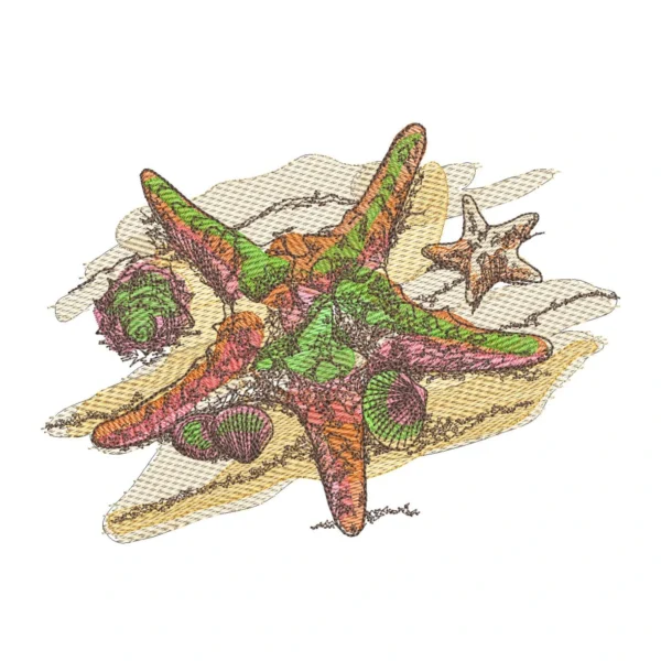 Starfish in the sand embroidery design - beach embroidery pattern - summer embroidery