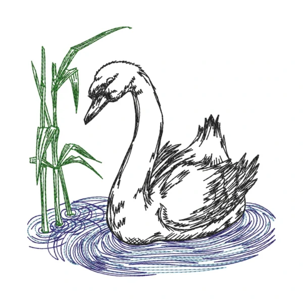 Swan embroidery design 2 - sketch embroidery design - machine embroidery pattern