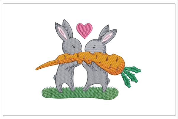 Bunnies In Love With Carrot embroidery design