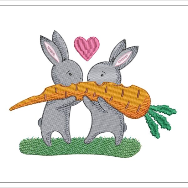 Bunnies In Love With Carrot embroidery design