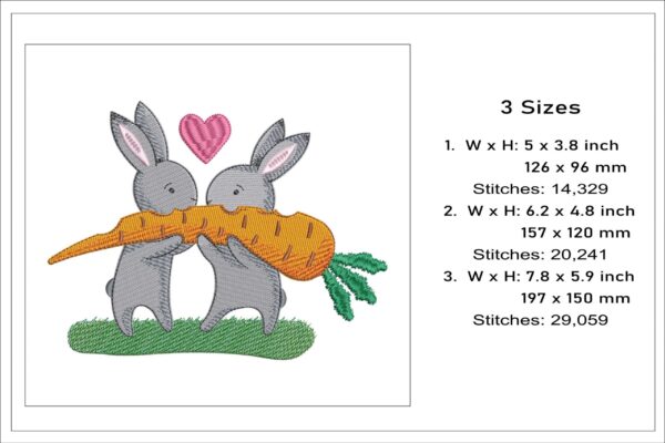 Bunnies In Love With Carrot embroidery design