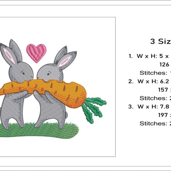 Bunnies In Love With Carrot embroidery design