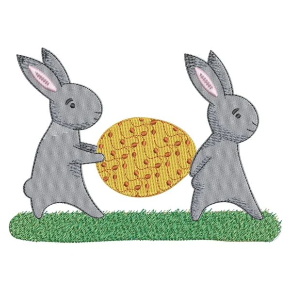 Bunnies with egg embroidery design - easter bunny embroidery design - cute bunnies embroidery pattern 1